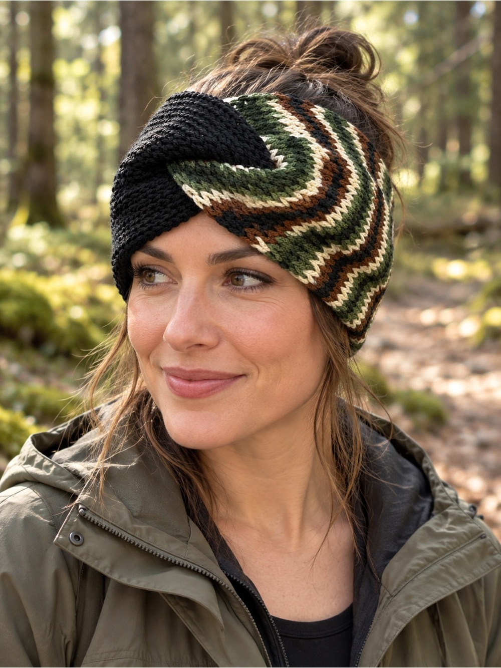 Handmade Knit Twist Ear Warmer Black Green Brown Cream Headband